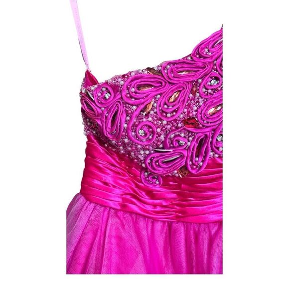 NWT Blush Prom by Alexia 9279 Hot Pink One-Shoulder Beaded Dress Sz 6 - Picture 6 of 16